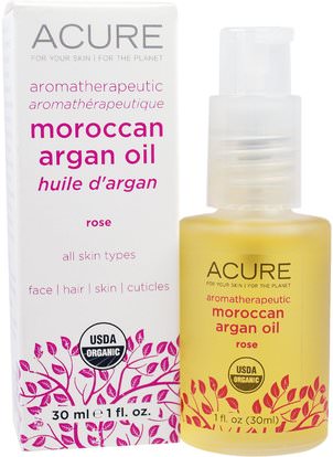 Acure Organics, Aromatherapeutic Moroccan Argan Oil, Rose, 1 fl oz (30 ml) ,حمام، الجمال، زيت الأرغان