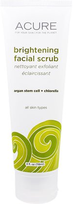 Acure Organics, Brightening Facial Scrub, 4 fl oz (118 ml) ,حمام، الجمال، أرجان، العناية بالوجه، نوع الجلد العادي لتجف الجلد
