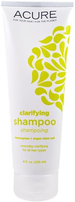 Acure Organics, Clarifying Shampoo, Lemongrass + Argan Stem Cell, 8 fl oz (235 ml) ,حمام، الجمال، أرجان، شامبو