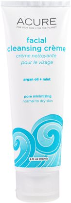 Acure Organics, Facial Cleansing Creme, Argan Oil + Mint, 4 fl oz (118 ml) ,الجمال، العناية بالوجه، نوع الجلد الطبيعي لتجف الجلد