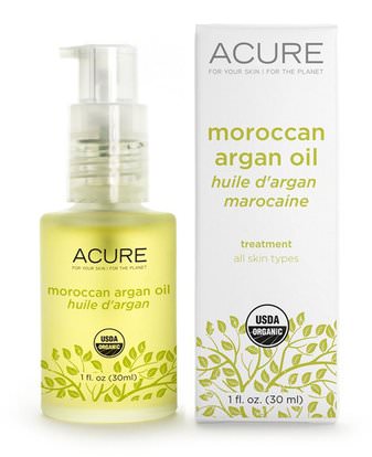 Acure Organics, Moroccan Argan Oil, Treatment, All Skin Types, 1 fl oz (30 ml) ,حمام، الجمال، أرجان، العناية بالوجه، نوع الجلد العادي لتجف الجلد