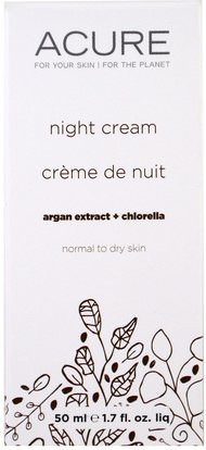 Acure Organics, Night Cream, Argan Stem Cell + Chlorella, 1.75 fl oz (50 ml) ,حمام، الجمال، أرجان، جلد، الليل الكريمات