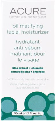 Acure Organics, Oil Matifying Facial Moisturizer, Lilac Extract + Chlorella, 1.7 fl oz (50 ml) ,حمام، الجمال، أرجان، إلتحم، كريمات، ضوء