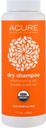 Acure Organics, Organic Dry Shampoo, Brunette to Dark Hair, 1.7 oz (48 g) ,حمام، الجمال، الشامبو، الشامبو الجاف، الشعر، فروة الرأس