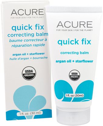 Acure Organics, Quick Fix Correcting Balm, Argan Oil + Starflower, 1 fl oz (30 ml) ,حمام، الجمال، أرجان، تجميل الوجه، كير
