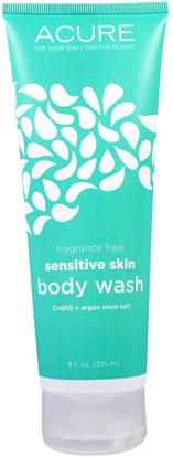 Acure Organics, Sensitive Skin Body Wash, Fragrance Free, 8 fl oz (235 ml) ,حمام، الجمال، أرجان، حمام