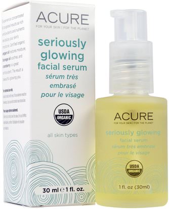 Acure Organics, Seriously Glowing Facial Serum, 1 fl oz (30 ml) ,الصحة، الجلد المصل، الجمال، العناية بالوجه، نوع البشرة مكافحة الشيخوخة الجلد