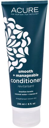 Acure Organics, Smooth + Manageable Conditioner, Brazilian Keratin Coconut Water + Marula Oil, 8 fl oz (236 ml) ,حمام، الجمال، الشعر، فروة الرأس، الشامبو، مكيف