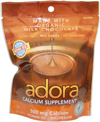 Adora, Calcium Supplement, Milk Chocolate, 30 Disks ,المكملات الغذائية، المعادن، الكالسيوم، الكالسيوم مضغ