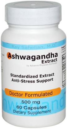 Advance Physician Formulas, Inc., Ashwagandha Extract, 500 mg, 60 Capsules ,المكملات الغذائية، أدابتوغن، أشواغاندا ويثانيا سومنيفيرا