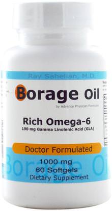 Advance Physician Formulas, Inc., Borage Oil, 1000 mg, 60 Softgels ,المكملات الغذائية، إيفا أوميجا 3 6 9 (إيبا دا)، زيت بوريج