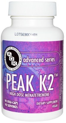 Advanced Orthomolecular Research AOR, Advanced Series, Peak K2, 90 Veggie Caps ,الفيتامينات، فيتامين k