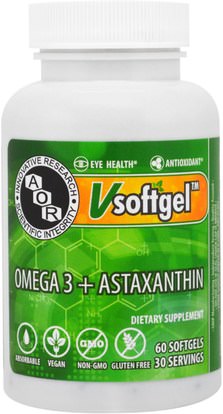Advanced Orthomolecular Research AOR, Omega 3 + Astaxanthin, 60 Softgels ,المكملات الغذائية، مضادات الأكسدة، أستازانتين، إفا أوميجا 3 6 9 (إيبا دا)
