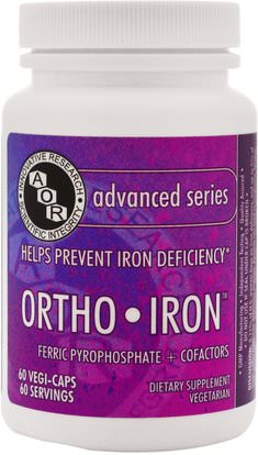 Advanced Orthomolecular Research AOR, Ortho-Iron, 60 Veggie Caps ,المكملات الغذائية، والمعادن، والحديد