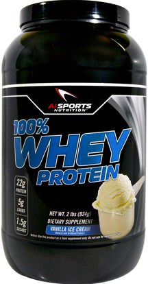 AI Sports Nutrition, 100% Whey Protein, Vanilla Ice Cream, 2 lbs (924 g) ,المكملات الغذائية، بروتين مصل اللبن