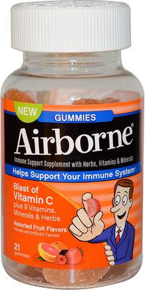 AirBorne, Blast of Vitamin C, Assorted Fruit Flavors, 21 Gummies ,الفيتامينات، فيتامين ج، فيتامين ج غوميس، غوميز المحمولة جوا