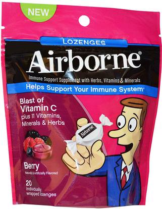 AirBorne, Blast of Vitamin C, Berry, 20 Individually Wrapped Lozenges ,والصحة، والانفلونزا الباردة والفيروسية، ونظام المناعة