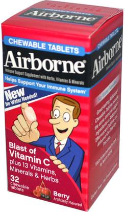 AirBorne, Blast of Vitamin C, Berry, 32 Chewable Tablets ,والصحة، والانفلونزا الباردة والفيروسية، ونظام المناعة