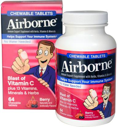 AirBorne, Blast of Vitamin C, Berry, 64 Chewable Tablets ,والصحة، والانفلونزا الباردة والفيروسية، ونظام المناعة