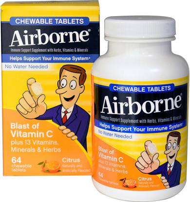 AirBorne, Blast of Vitamin C, Citrus, 64 Chewable Tablets ,والصحة، والانفلونزا الباردة والفيروسية، ونظام المناعة