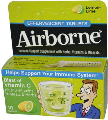 AirBorne, Blast of Vitamin C, Lemon-Lime, 10 Effervescent Tablets ,المكملات الغذائية، فوارة، إفيرزانسنس المحمولة جوا