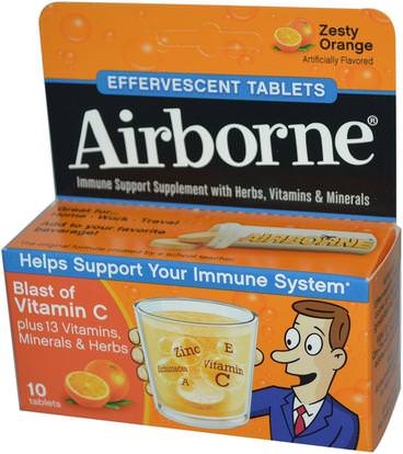 AirBorne, Blast of Vitamin C, Zesty Orange, 10 Effervescent Tablets ,والصحة، والانفلونزا الباردة والفيروسية، ونظام المناعة، إفيرزانسنس المحمولة جوا