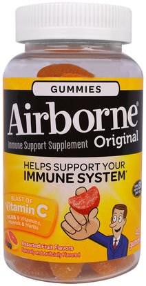 AirBorne, Original Immune Support Supplement, Assorted Fruit Flavors, 42 Gummies ,الفيتامينات، فيتامين ج، فيتامين ج غوميس، غوميز المحمولة جوا