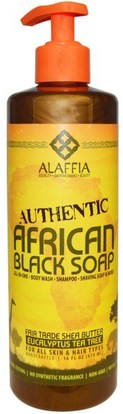 Alaffia, Authentic African Black Soap, Eucalyptus Tea Tree, 16 fl oz (475 ml) ,حمام، الجمال، الصابون، الصابون الأسود، الشعر، فروة الرأس، الشامبو، مكيف