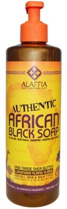 Alaffia, Authentic African Black Soap, Lavender Ylang Ylang, 16 fl oz (475 ml) ,حمام، الجمال، الصابون، الصابون الأسود، الشعر، فروة الرأس، الشامبو، مكيف
