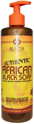 Alaffia, Authentic African Black Soap, Tangerine Citrus, 16 fl oz (475 ml) ,حمام، الجمال، الصابون، العناية بالجسم، الصابون الأسود