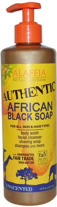 Alaffia, Authentic African Black Soap, Unscented, 16 fl oz (475 ml) ,حمام، الجمال، الصابون، العناية بالجسم