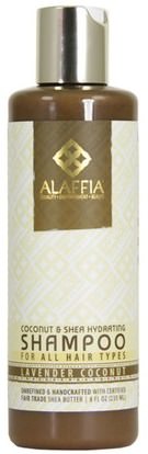 Alaffia, Coconut & Shea Hydrating Shampoo, Lavender Coconut, 8 fl oz (235 ml) ,حمام، الجمال، الشعر، فروة الرأس، زبدة الشيا، الشامبو، مكيف
