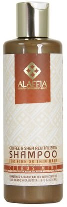 Alaffia, Coffee & Shea Revitalizing Shampoo, Citrus Mint, 8 fl oz (235 ml) ,حمام، الجمال، الشعر، فروة الرأس، زبدة الشيا، الشامبو، مكيف