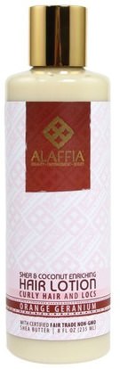 Alaffia, Shea & Coconut Enriching Hair Lotion, Orange Geranium, 8.0 fl oz (235 ml) ,حمام، الجمال، الشعر، فروة الرأس، زبدة الشيا، الشامبو، مكيف