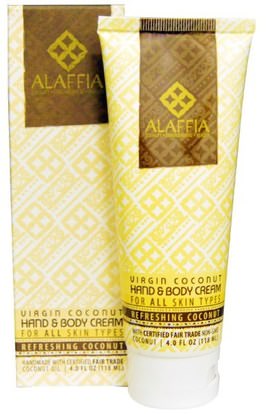 Alaffia, Virgin Coconut Hand & Body Cream, Refreshing Coconut, 4.0 oz (118 ml) ,الجمال، العناية بالوجه، العناية بالجسم، نوع الجلد العادي لتجف الجلد