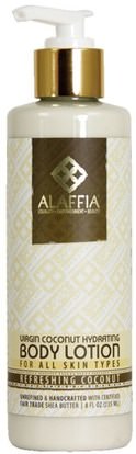 Alaffia, Virgin Coconut Hydrating Body Lotion, Refreshing Coconut, 8 fl oz (235 ml) ,حمام، الجمال، غسول الجسم، بدن، هم