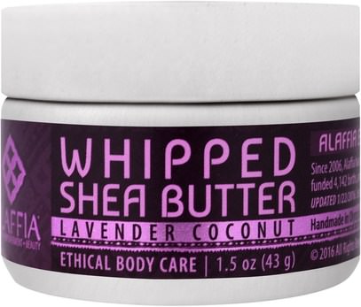 Alaffia, Whipped Shea Butter, Lavender Coconut, 1.5 oz (43 g) ,الصحة، الجلد، زبدة الجسم، حمام، الجمال، زبدة الشيا