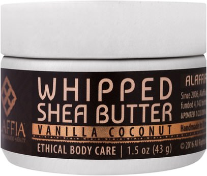 Alaffia, Whipped Shea Butter, Vanilla Coconut, 1.5 oz (43 g) ,الصحة، الجلد، زبدة الجسم، حمام، الجمال، زبدة الشيا
