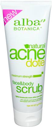 Alba Botanica, Acne Dote, Face & Body Scrub, Oil-Free, 8 oz (227 g) ,الجمال، حب الشباب منتجات موضعية، العناية بالوجه، منظفات الوجه