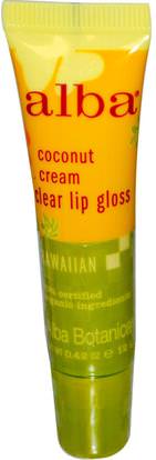 Alba Botanica, Clear Lip Gloss, Coconut Cream, 0.42 oz (12 g) ,حمام، الجمال، أحمر الشفاه، لمعان، بطانة، ألبا بوتانيكا هاواي خط
