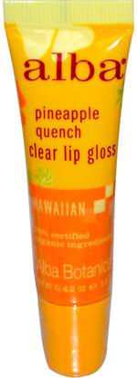 Alba Botanica, Clear Lip Gloss, Pineapple Quench, 0.42 oz (12 g) ,حمام، الجمال، أحمر الشفاه، لمعان، بطانة، ألبا بوتانيكا هاواي خط