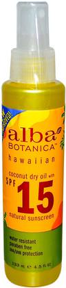 Alba Botanica, Coconut Dry Oil, Natural Sunscreen, SPF 15, 4.5 fl oz (133 ml) ,حمام، الجمال، واقية من الشمس، سف 05-25، ألبا بوتانيكا هاواي خط