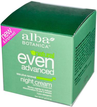 Alba Botanica, Natural Even Advanced, Renewal Night Cream, Sea Plus, 2 oz (57 g) ,الصحة، المرأة، ألفا حمض الليبويك الكريمات رذاذ، الكريمات المستحضرات، الأمصال