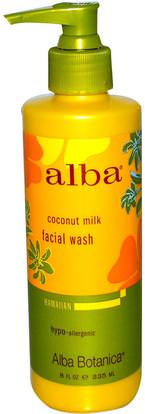 Alba Botanica, Facial Wash, Coconut Milk, 8 fl oz (235 ml) ,جمال، العناية بالوجه، منظفات الوجه، نوع الجلد الوردية، البشرة الحساسة