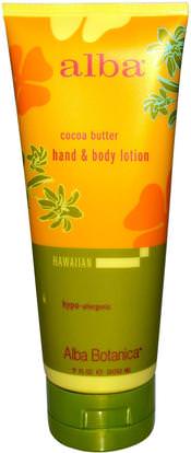 Alba Botanica, Hand & Body Lotion, Cocoa Butter, 7 fl oz (200 ml) ,حمام، الجمال، غسول الجسم، ألبا، بوتانيكا، هويان، لين
