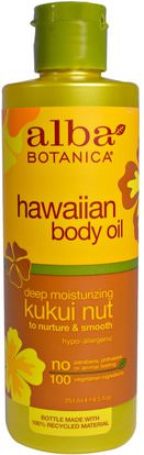 Alba Botanica, Hawaiian Body Oil, Kukui Nut, 8.5 fl oz (251 ml) ,الصحة، الجلد، زيت التدليك، ألبا بوتانيكا هاواي خط