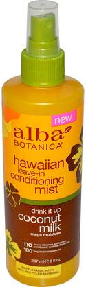 Alba Botanica, Hawaiian Leave-In Conditioning Mist, Drink It Up Coconut Milk, 8 fl oz (237 ml) ,حمام، الجمال، مكيفات، أرجان