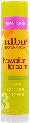 Alba Botanica, Hawaiian Lip Balm, Nourishing Coconut Cream.15 oz (4.2 g) ,حمام، الجمال، العناية الشفاه، بلسم الشفاه، ألبا بوتانيكا هاواي خط