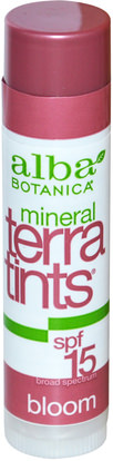 Alba Botanica, Mineral TerraTints, Lip Balm, Bloom, SPF 15.15 oz (4.2 g) ,حمام، الجمال، أحمر الشفاه، معان، بطانة، العناية الشفاه