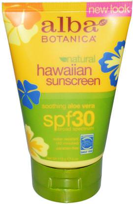 Alba Botanica, Natural Hawaiian Sunscreen, SPF 30, 4 oz (113 g) ,حمام، الجمال، واقي الشمس، سف 30-45، ألبا بوتانيكا هاواي خط
